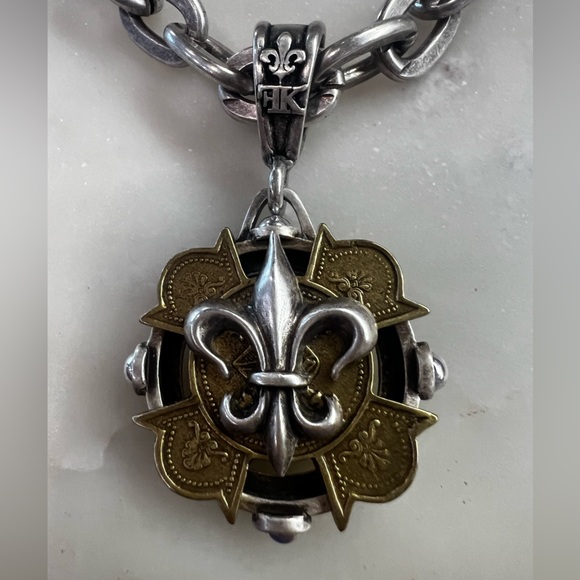 FRENCH KANDE Silver Chain Necklace with Fleur De Lis Brass Pendant - Beautiful! - Picture 7 of 7